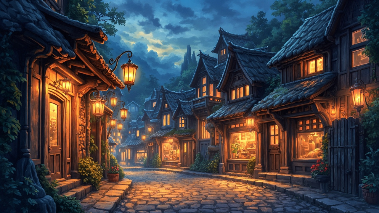 Fantasy Town at Dusk - Minimax AI Image Generator | Text to Image 16:9