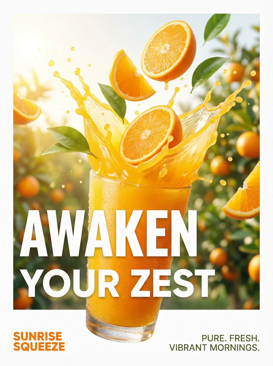 Orange Juice Brand Campaign - AI Generated Poster Art by Nano Banana Pro | Waifu2x.live